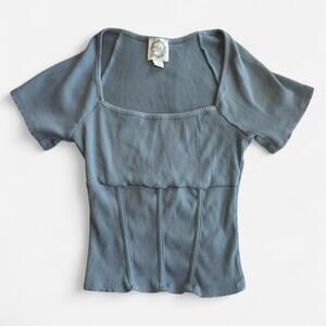 Blue Rain Women's Tank Top S Ribbed Knit Square Neck Baby Blue